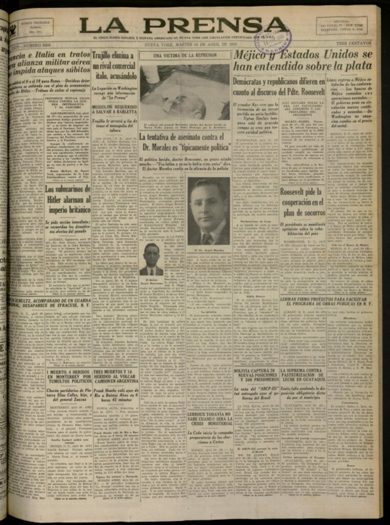 Miniatura de La Prensa: único diario español e hispano americano en Nueva York del 30 de abril de 1935, nº 5698