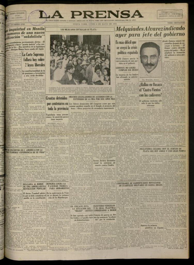 Miniatura de La Prensa: único diario español e hispano americano en Nueva York del 6 de mayo de 1935, nº 5703