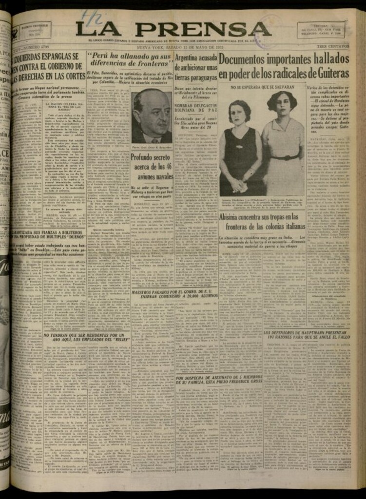 Miniatura de La Prensa: único diario español e hispano americano en Nueva York del 11 de mayo de 1935, nº 5708