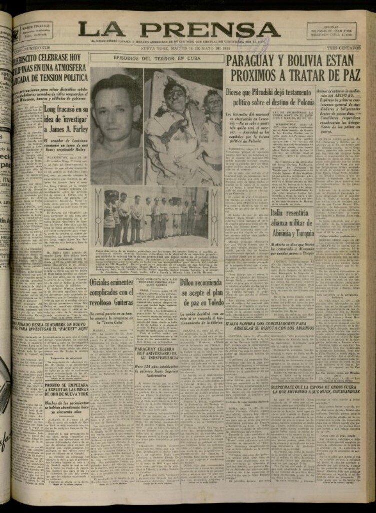 Miniatura de La Prensa: único diario español e hispano americano en Nueva York del 14 de mayo de 1935, nº 5710