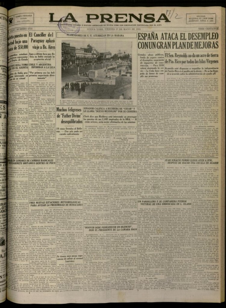 Miniatura de La Prensa: único diario español e hispano americano en Nueva York del 17 de mayo de 1935, nº 5713