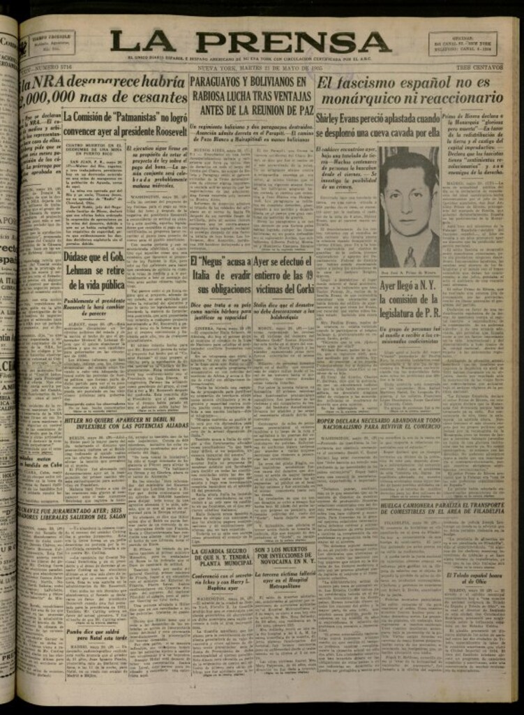 Miniatura de La Prensa: único diario español e hispano americano en Nueva York del 21 de mayo de 1935, nº 5716