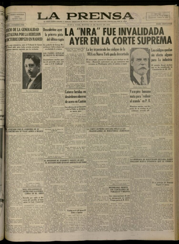 Miniatura de La Prensa: único diario español e hispano americano en Nueva York del 28 de mayo de 1935, nº 5722