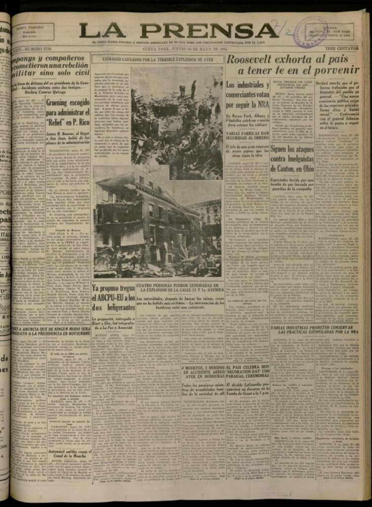 Miniatura de La Prensa: único diario español e hispano americano en Nueva York del 30 de mayo de 1935, nº 5724
