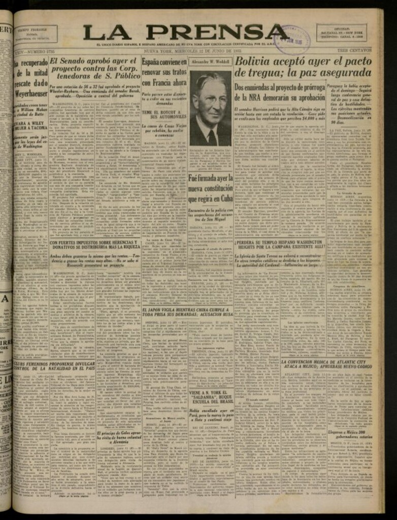 Miniatura de La Prensa: único diario español e hispano americano en Nueva York del 12 de junio de 1935, nº 5735