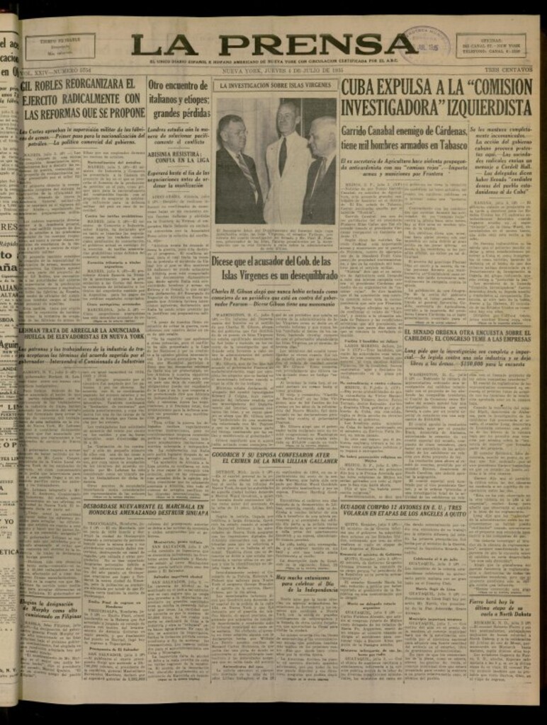 Miniatura de La Prensa: único diario español e hispano americano en Nueva York del 4 de julio de 1935, nº 5754