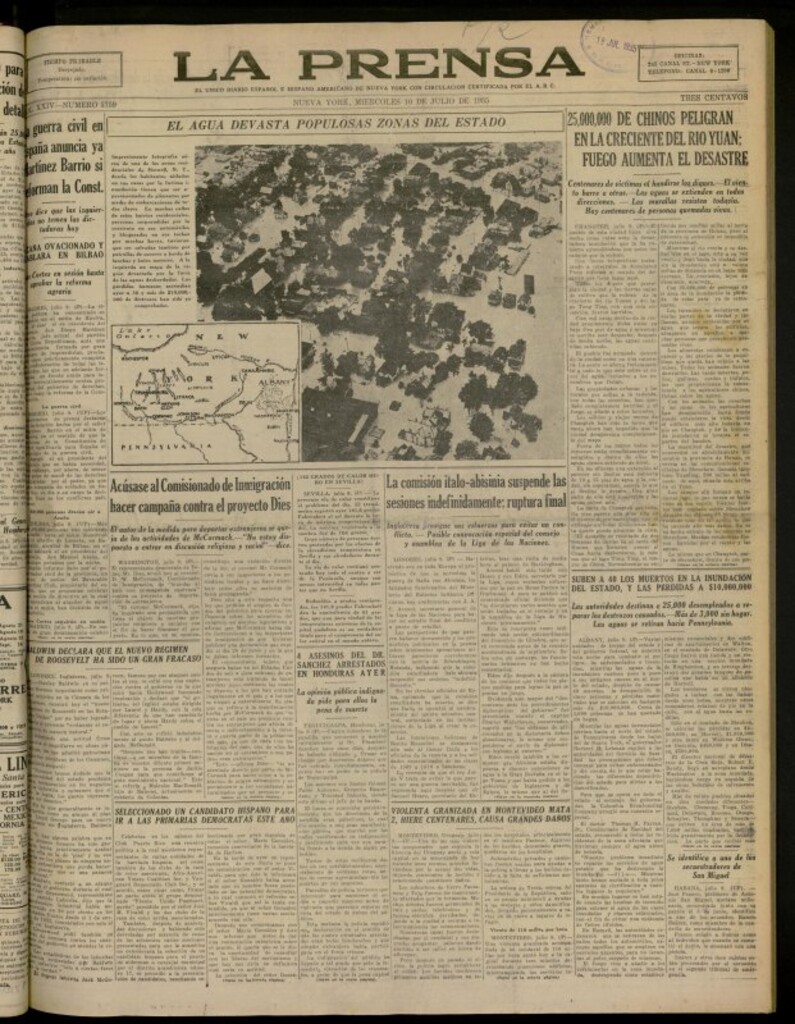 Miniatura de La Prensa: único diario español e hispano americano en Nueva York del 10 de julio de 1935, nº 5759