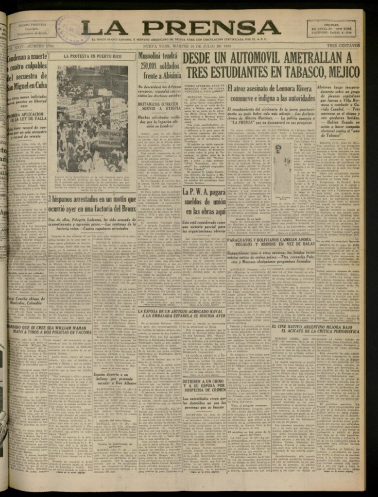 Miniatura de La Prensa: único diario español e hispano americano en Nueva York del 16 de julio de 1935, nº 5764