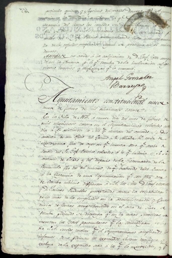 Miniatura de Acuerdos de Purificación de 9 de febrero de 1814