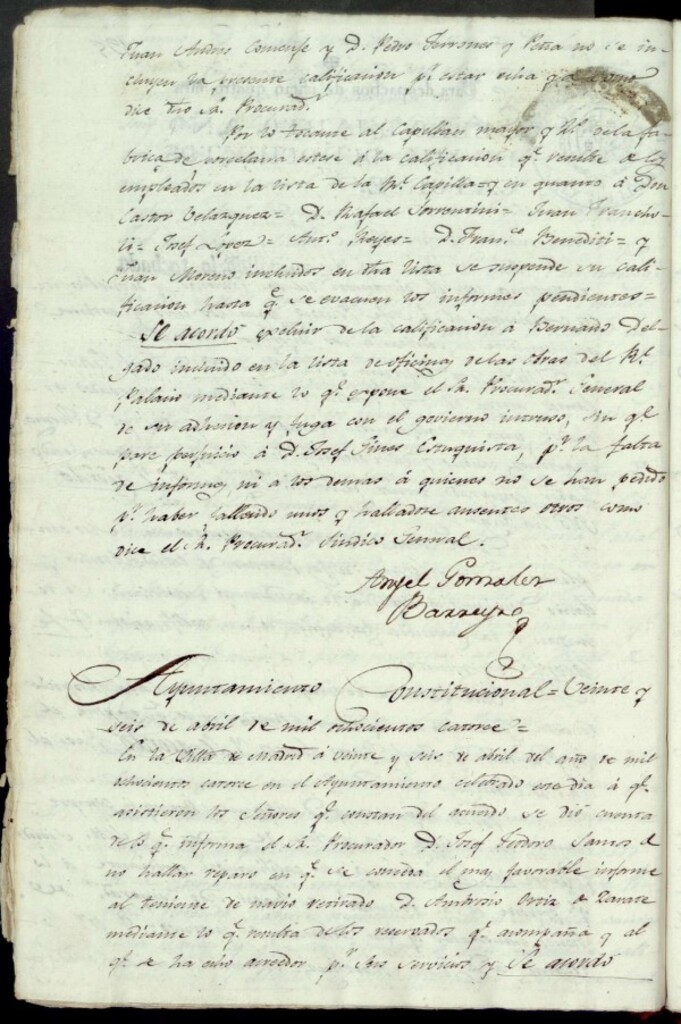 Miniatura de Acuerdos de Purificación del 26 de abril de 1814