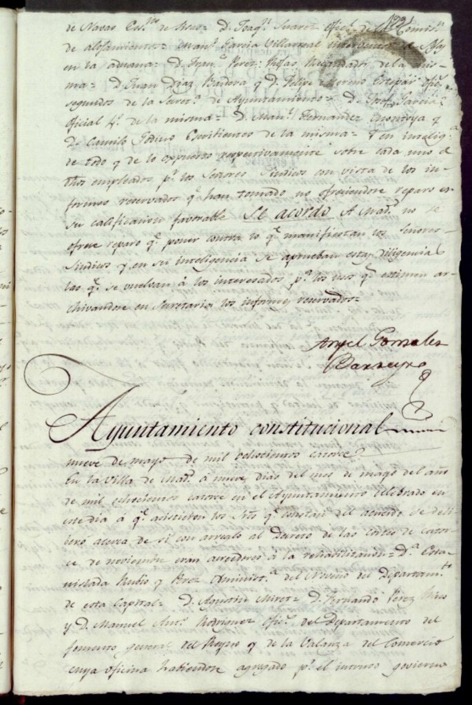 Miniatura de Acuerdos de Purificación de 9 de mayo de 1814