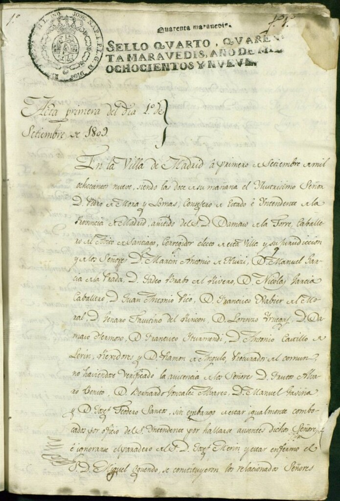 Miniatura de Libro de Acuerdos del Ayuntamiento de Madrid del 1 de Septiembre de 1809