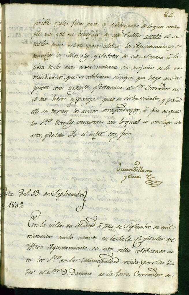 Miniatura de Libro de Acuerdos del Ayuntamiento de Madrid del 13 de Septiembre de 1809