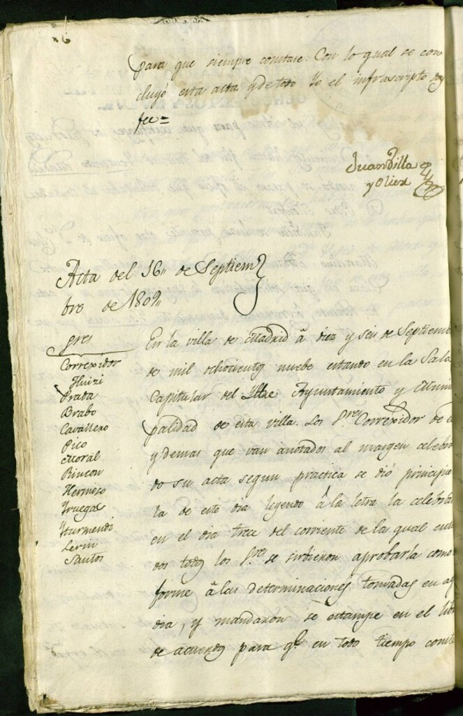 Miniatura de Libro de Acuerdos del Ayuntamiento de Madrid del 16 de Septiembre de 1809