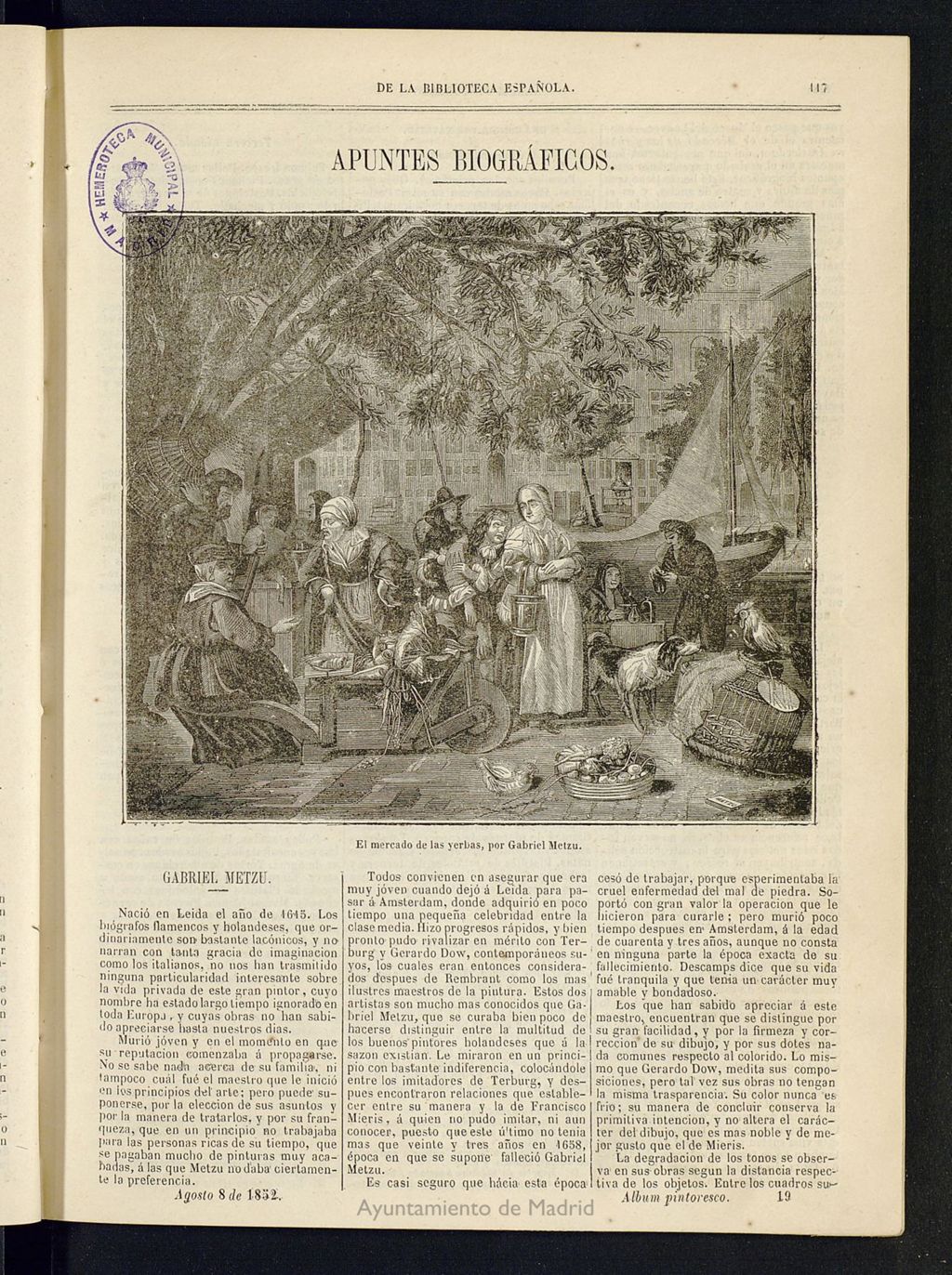 Miniatura de Álbum Pintoresco de la Biblioteca Española del 8 de agosto de 1852, nº 19