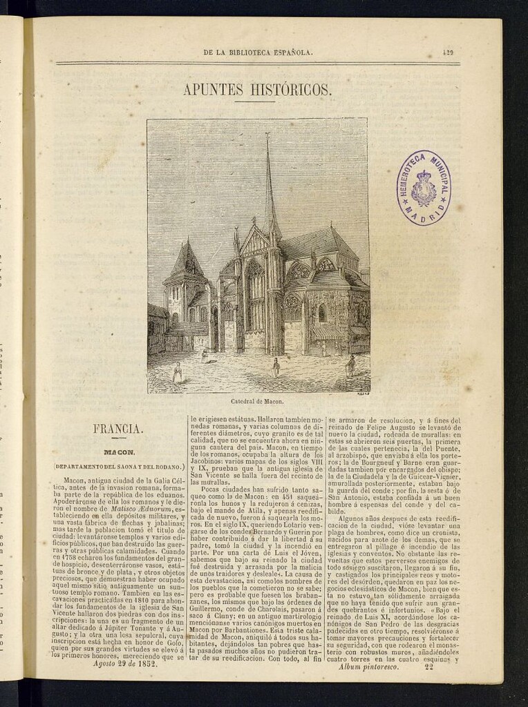 Miniatura de Álbum Pintoresco de la Biblioteca Española del 29 de agosto de 1852, nº 22