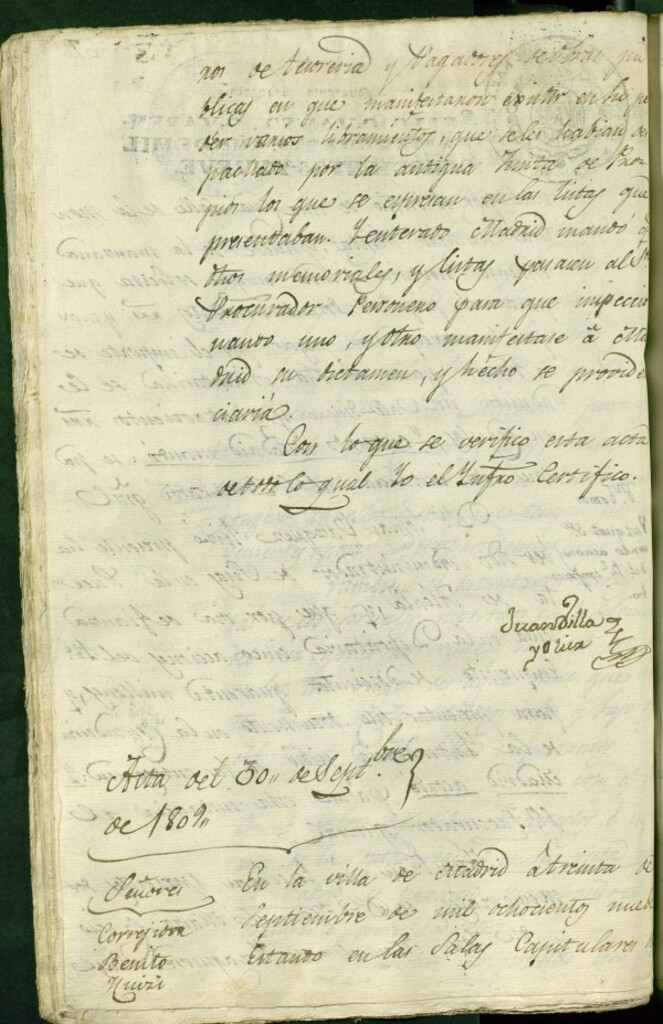 Miniatura de Libro de Acuerdos del Ayuntamiento de Madrid del 30 de Septiembre de 1809