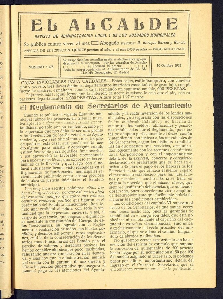 Miniatura de Alcalde del 10 de octubre de 1924. Número 1178