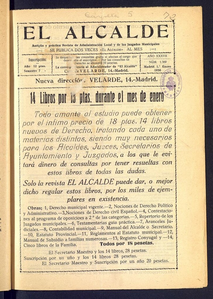 Miniatura de Alcalde del 1 de enero de 1930. Número 1369