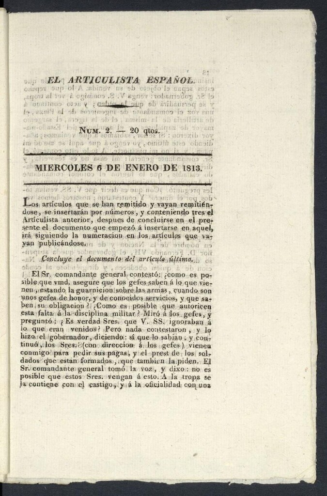Miniatura de El Articulista Español, miércoles 6 de enero de 1813