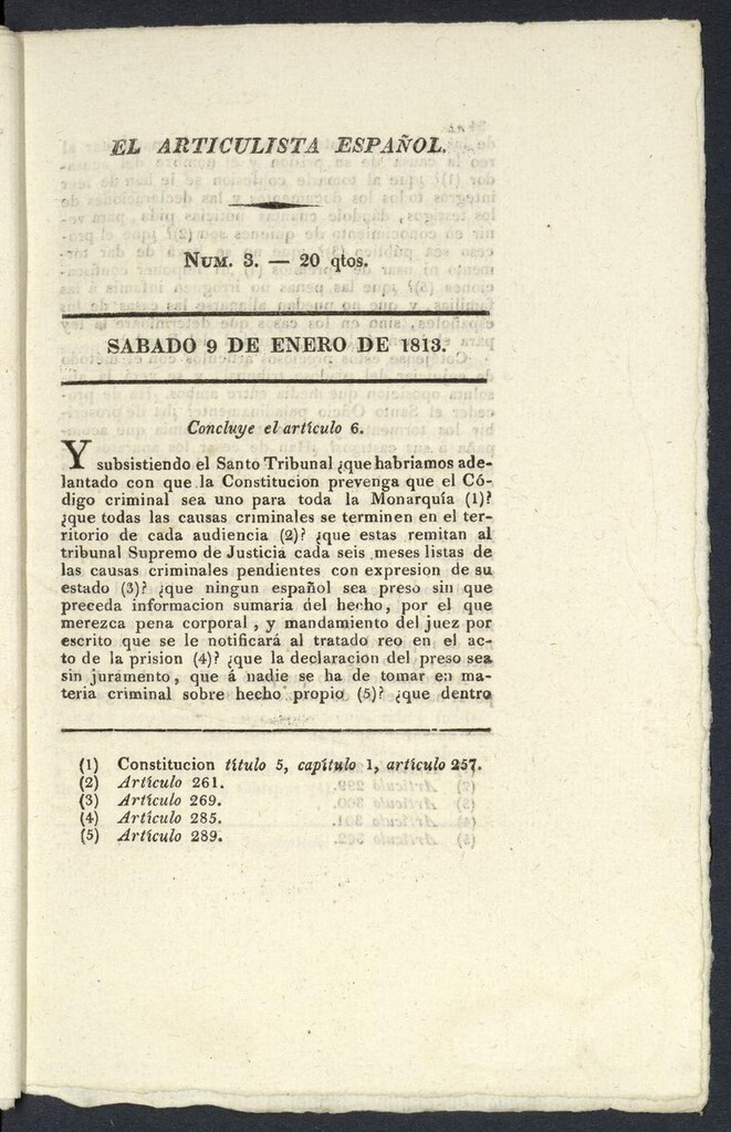 Miniatura de El Articulista Español, sábado 9 de enero de 1813