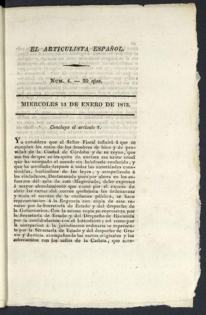 Miniatura de El Articulista Español, miércoles 13 de enero de 1813