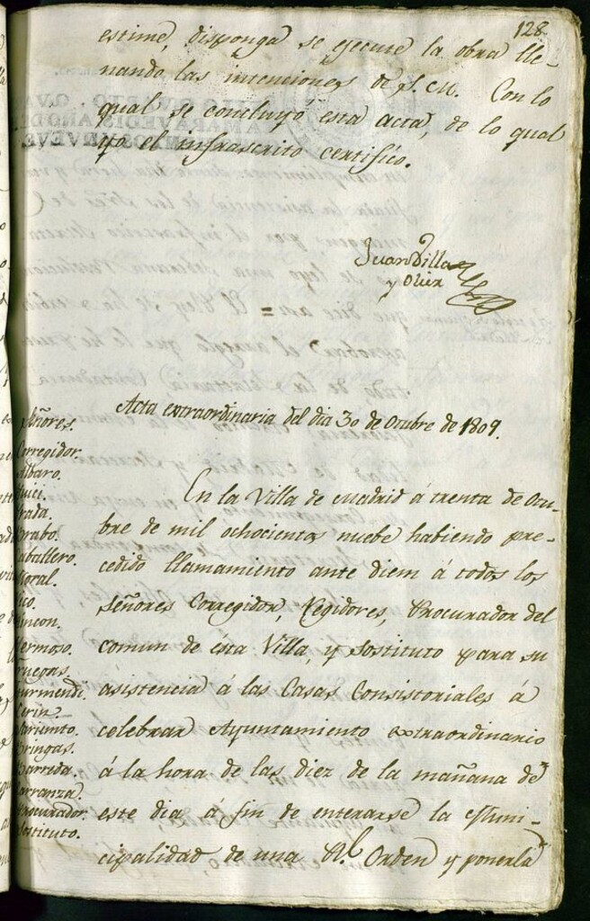 Miniatura de Libro de Acuerdos del Ayuntamiento de Madrid del 30 de Octubre de 1809