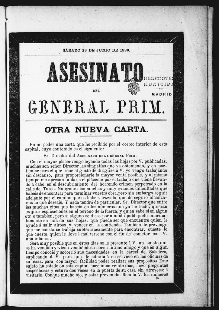 Miniatura de Asesinato del General Prim. Sábado 28 [sic] de junio de 1886