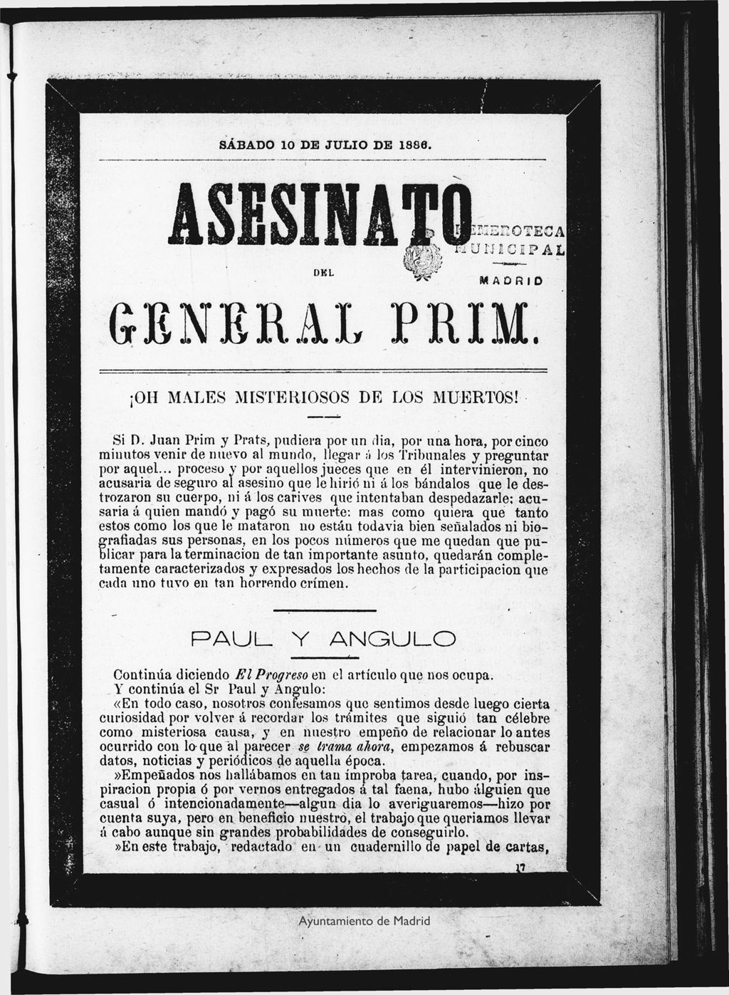 Miniatura de Asesinato del General Prim. Sábado 10 de julio de 1886