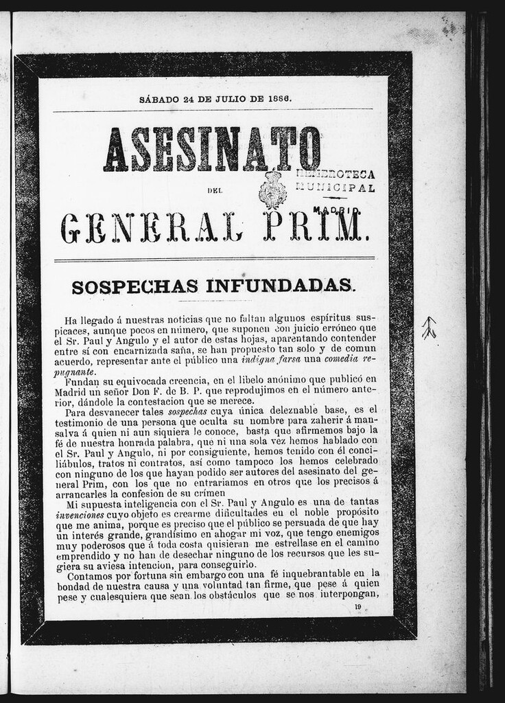 Miniatura de Asesinato del General Prim. Sábado 24 de julio de 1886