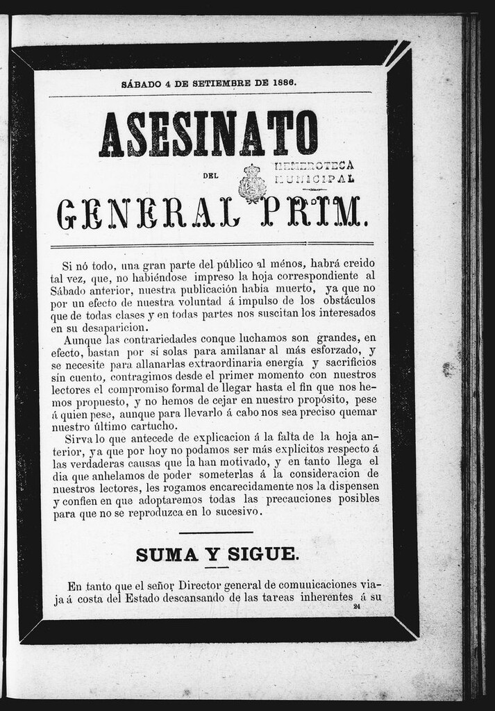 Miniatura de Asesinato del General Prim. Sábado 4 de septiembre de 1886