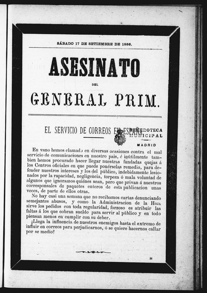 Miniatura de Asesinato del General Prim. Sábado 17 de septiembre de 1886