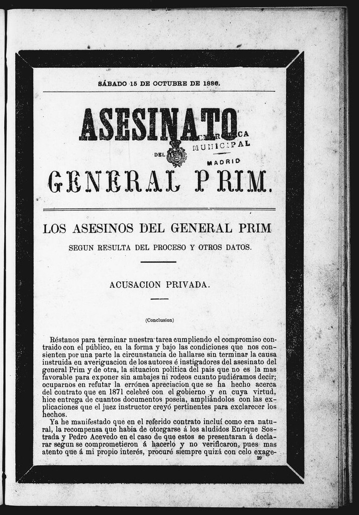 Miniatura de Asesinato del General Prim. Sábado 15 de octubre de 1886