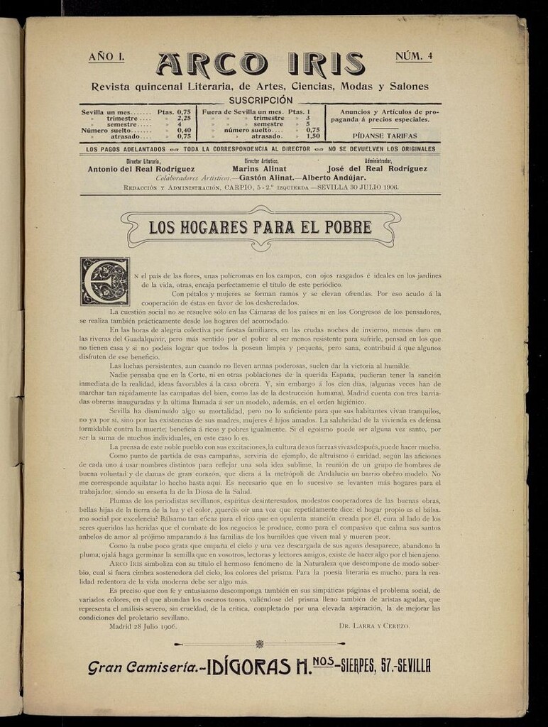 Miniatura de Arco Iris: revista literaria de artes, ciencias, modas y salones del 30 de julio de 1906, nº 4