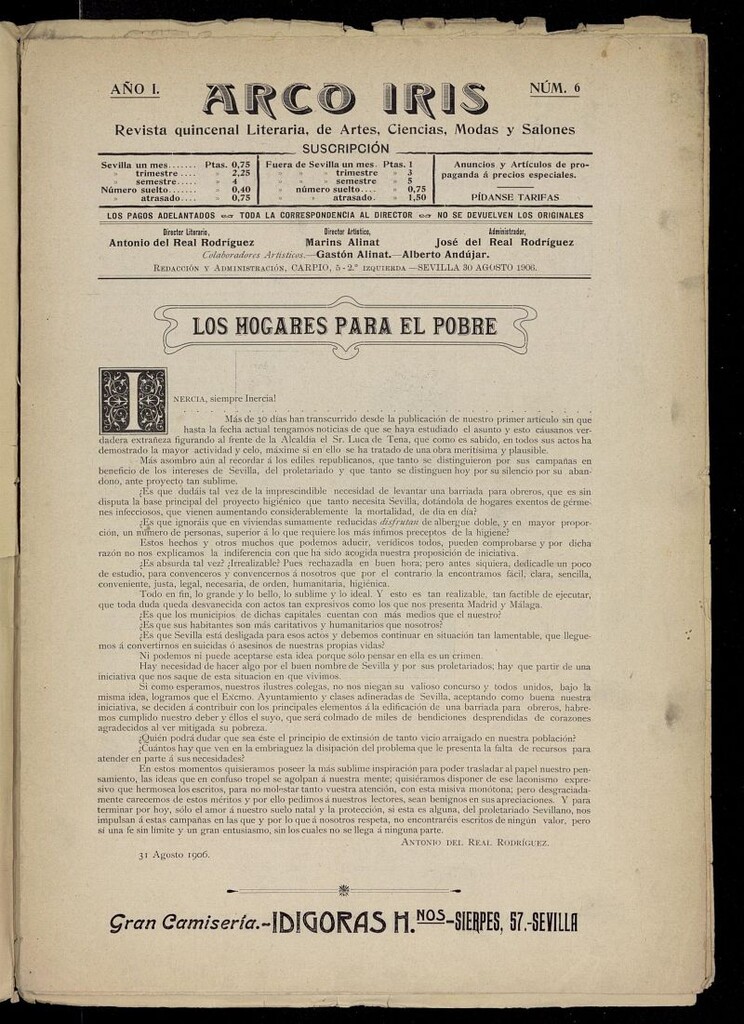 Miniatura de Arco Iris: revista literaria de artes, ciencias, modas y salones del 30 de agosto de 1906, nº 6