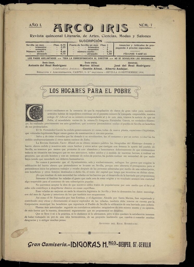 Miniatura de Arco Iris: revista literaria de artes, ciencias, modas y salones del 15 de septiembre de 1906, nº 7