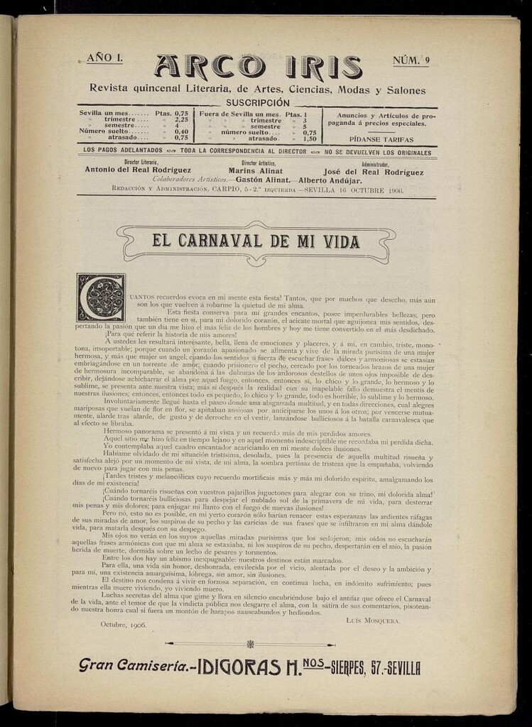 Miniatura de Arco Iris: revista literaria de artes, ciencias, modas y salones del 16 de octubre de 1906, nº 9