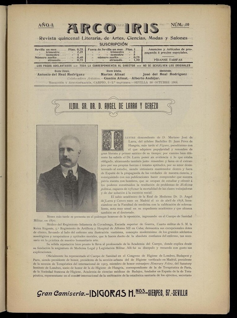 Miniatura de Arco Iris: revista literaria de artes, ciencias, modas y salones del 30 de octubre de 1906, nº 10
