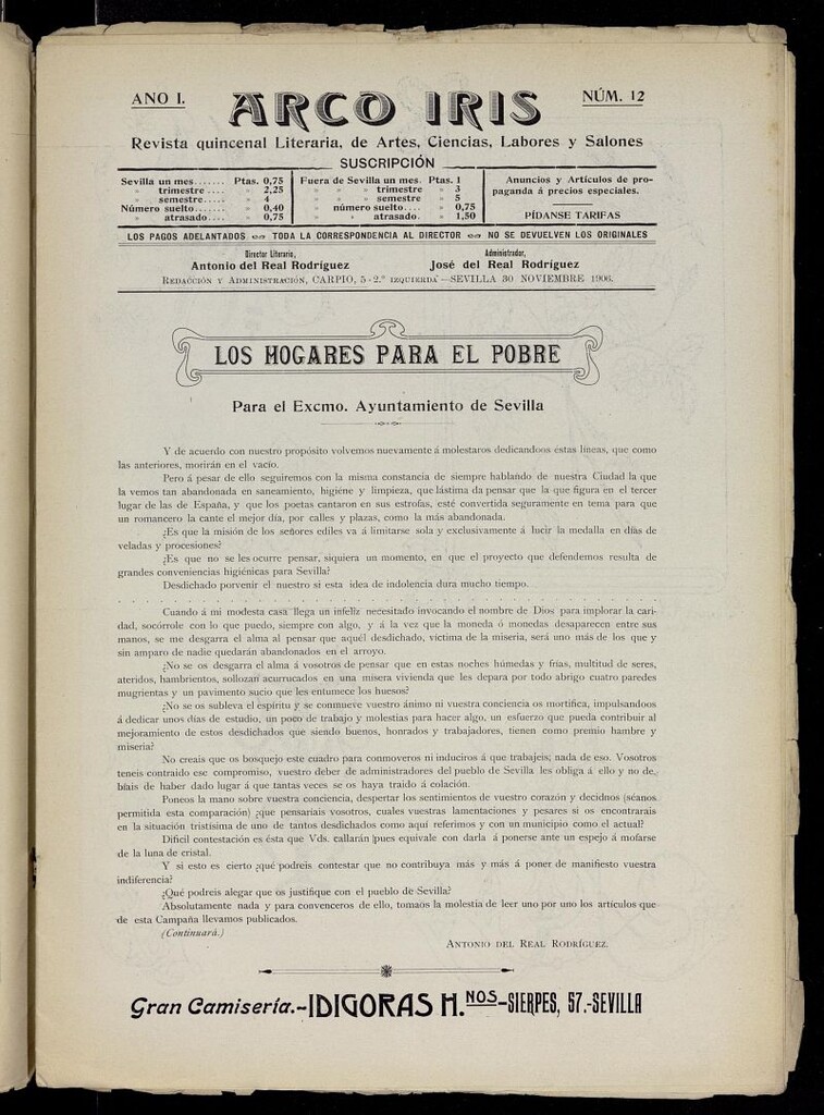 Miniatura de Arco Iris: revista literaria de artes, ciencias, modas y salones del 30 de noviembre de 1906, nº 12