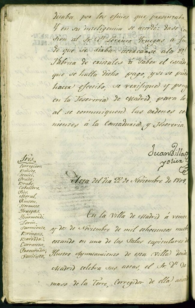 Miniatura de Libro de Acuerdos del Ayuntamiento de Madrid del 22 de Noviembre de 1809