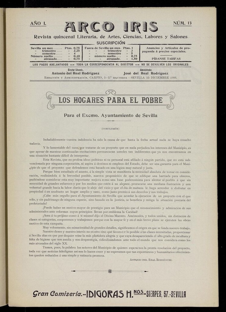 Miniatura de Arco Iris: revista literaria de artes, ciencias, modas y salones del 15 de diciembre de 1906, nº 13