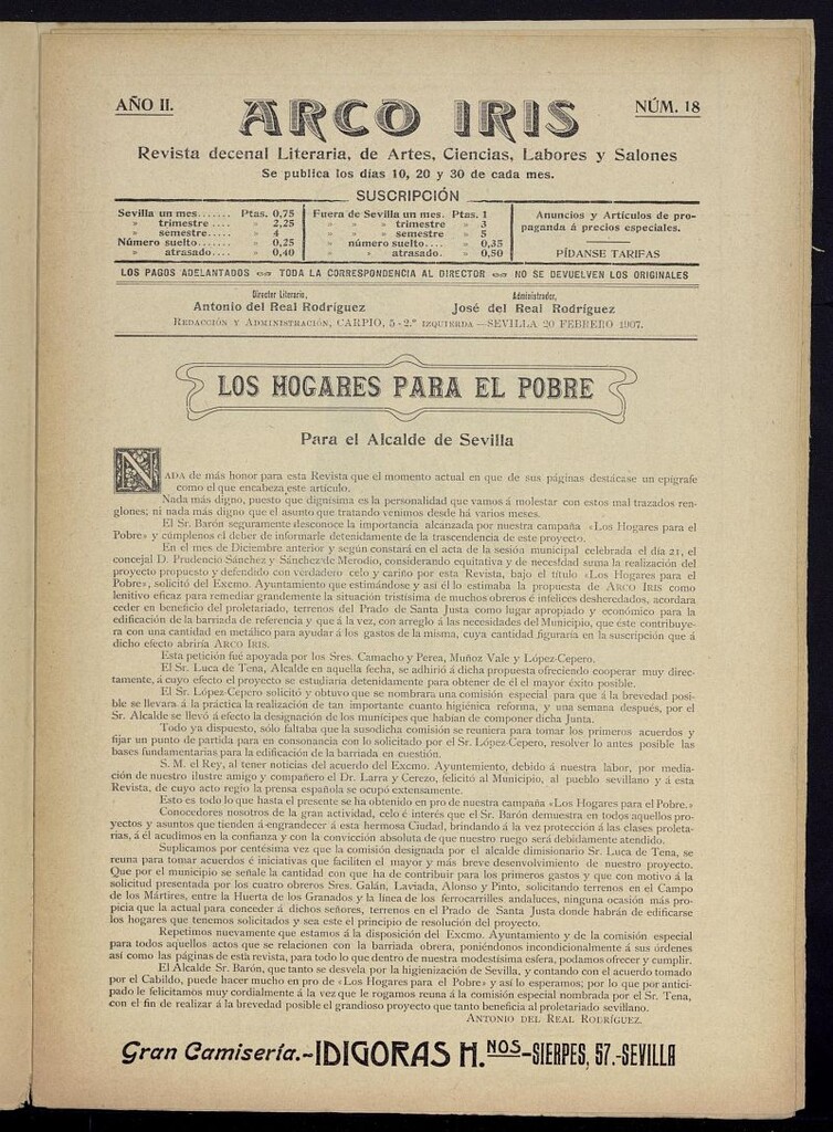 Miniatura de Arco Iris: revista literaria de artes, ciencias, modas y salones del 20 de febrero de 1907, nº 18