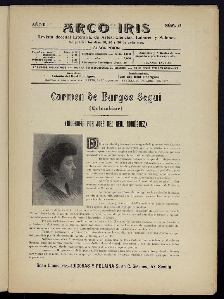 Miniatura de Arco Iris: revista literaria de artes, ciencias, modas y salones del 30 de abril de 1907, n 24