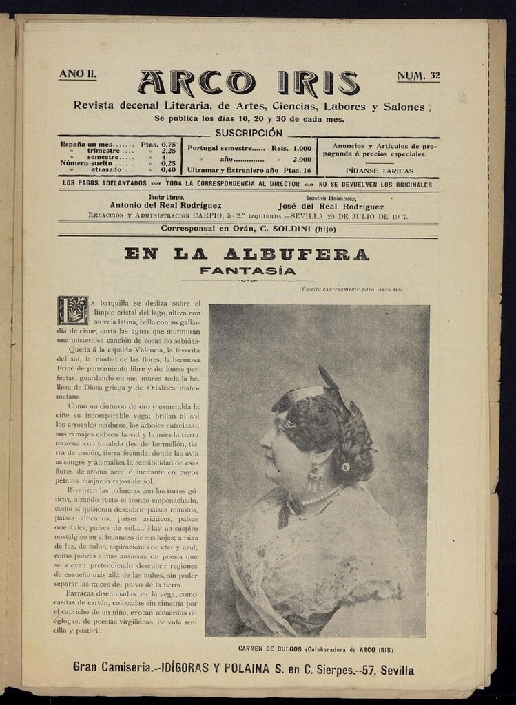 Miniatura de Arco Iris: revista literaria de artes, ciencias, modas y salones del 20 de julio de 1907, nº 32