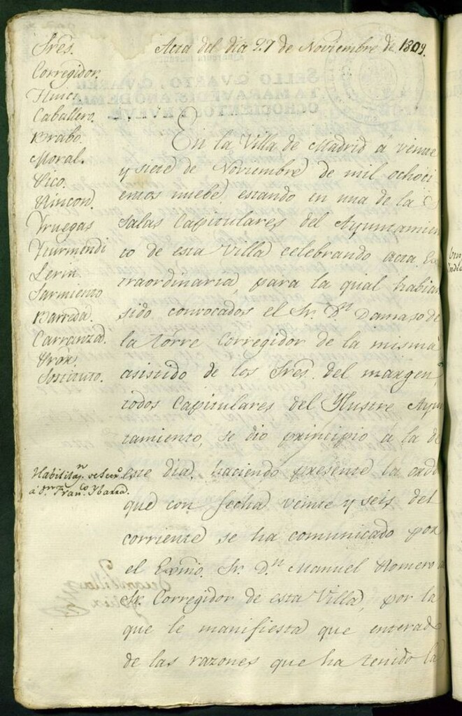 Miniatura de Libro de Acuerdos del Ayuntamiento de Madrid del 27 de Noviembre de 1809