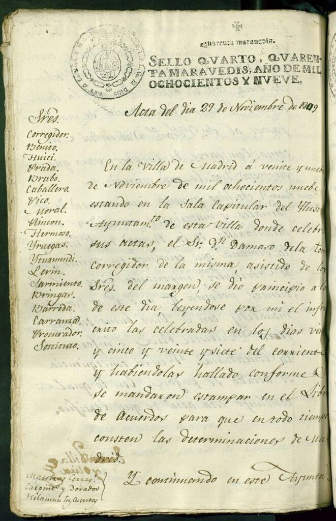Miniatura de Libro de Acuerdos del Ayuntamiento de Madrid del 29 de Noviembre de 1809
