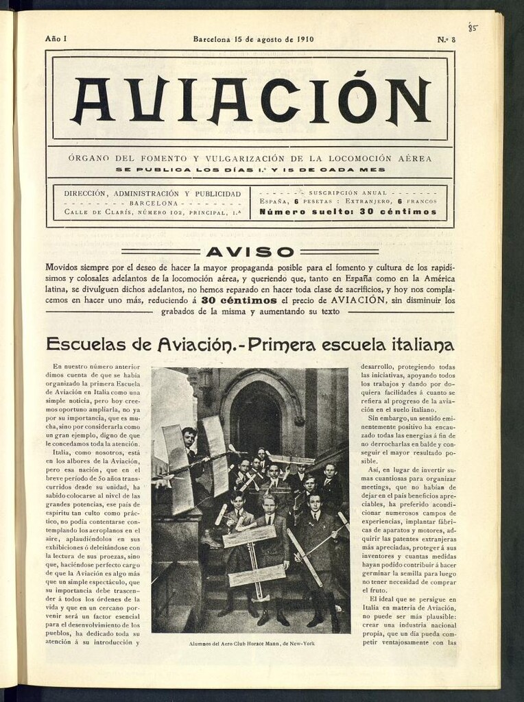 Miniatura de Aviación (Barcelona) del 15 de agosto de 1910, nº 8