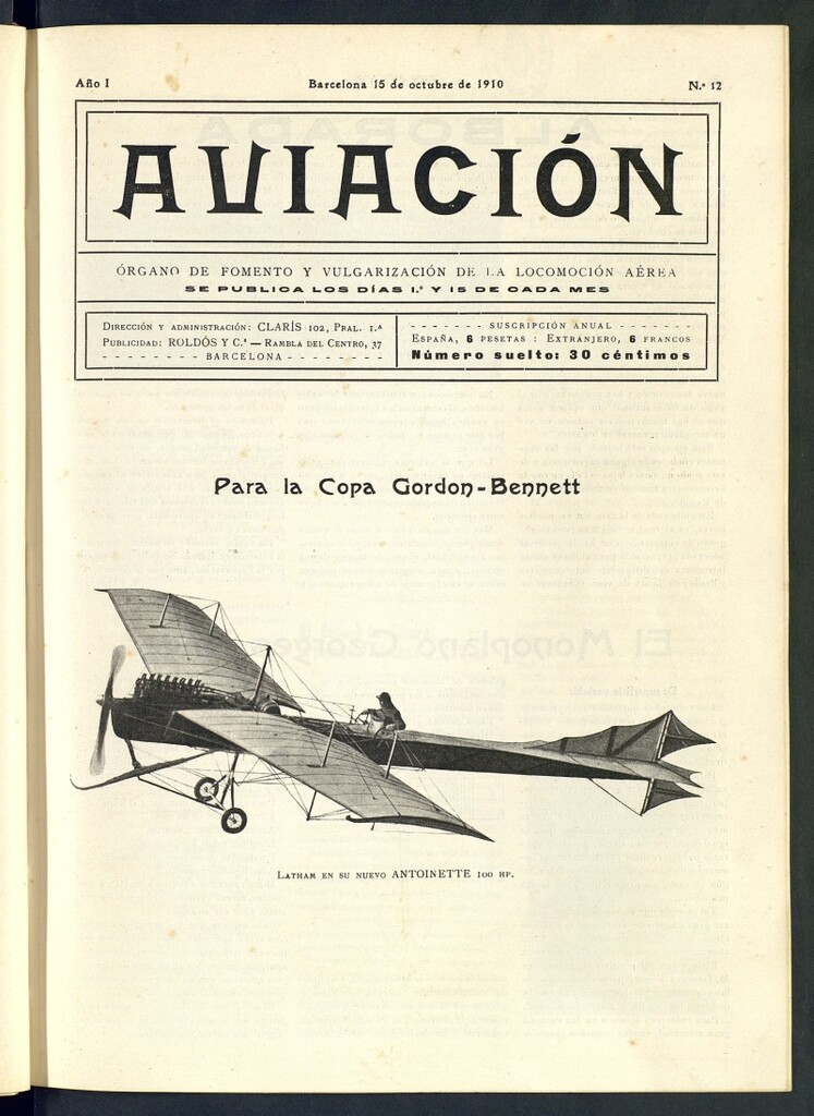 Miniatura de Aviación (Barcelona) del 15 de octubre de 1910, nº 12