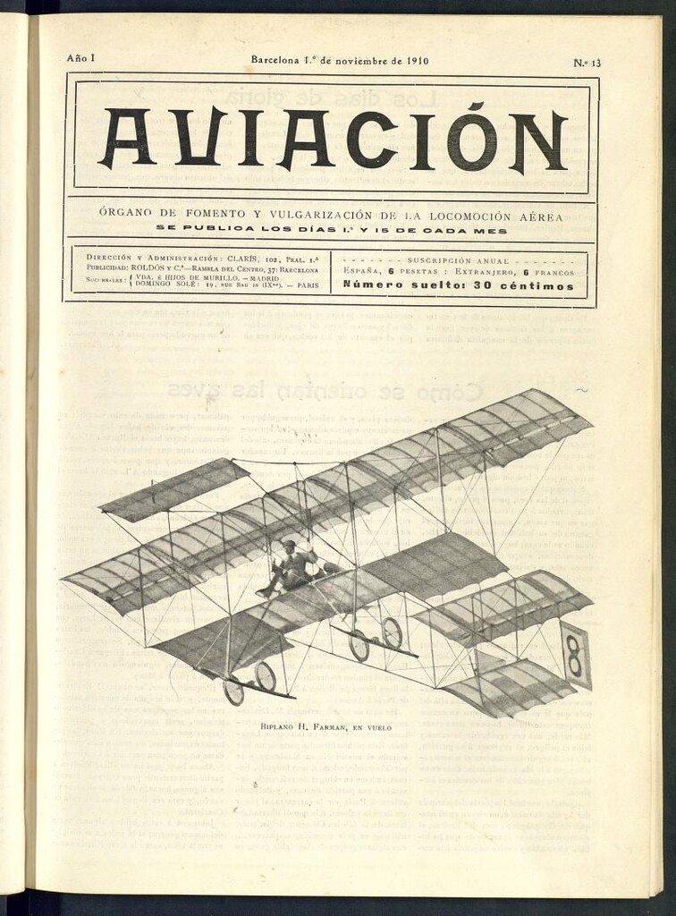 Miniatura de Aviación (Barcelona) del 1 de noviembre de 1910, nº 13
