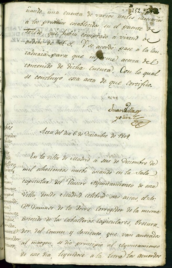 Miniatura de Libro de Acuerdos del Ayuntamiento de Madrid del 6 de Diciembre de 1809